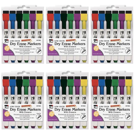 Magnetic Dry Erase Markers With Erasers, 6 Per Pack, PK6